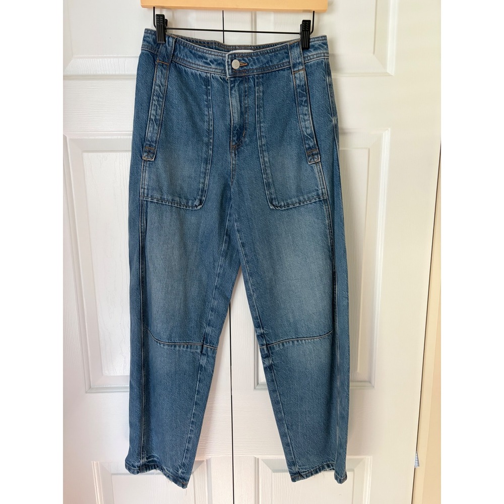 LOFT The Barrel Jeans Women 25 Blue Denim High Rise Utility Patch Pocket Casual